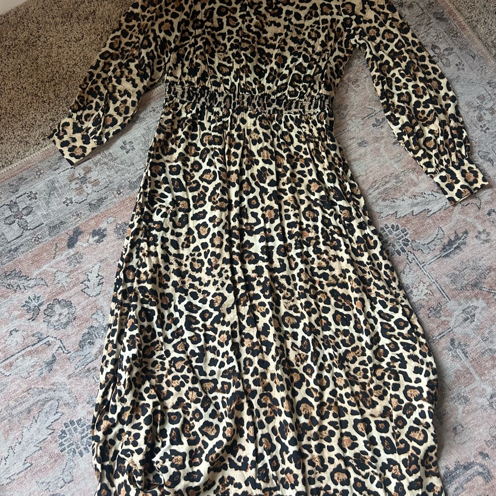 LOFT Leopard Print Long Sleeve Dress